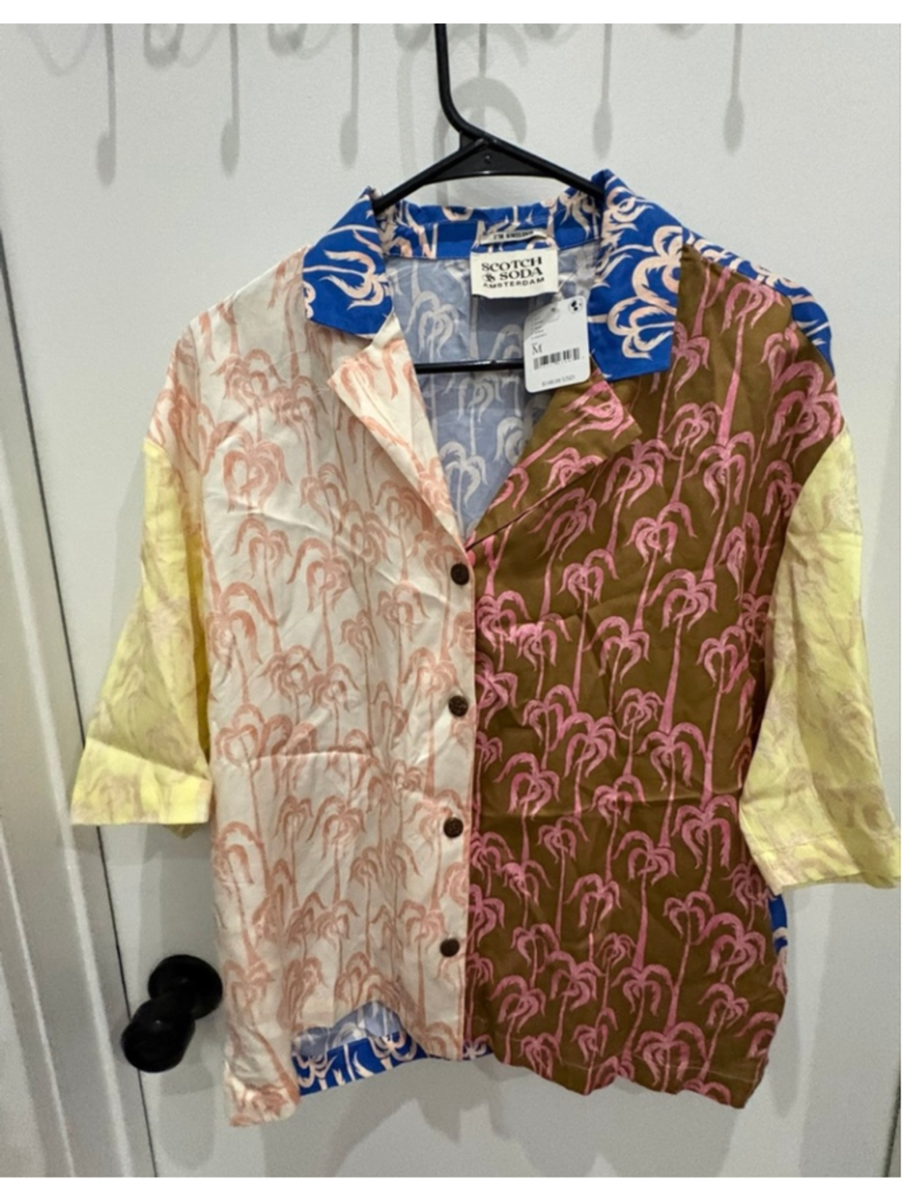 Free People Scotch & Soda M Palm Print Button Down Shirt Brown Blue - Picture 3 of 4